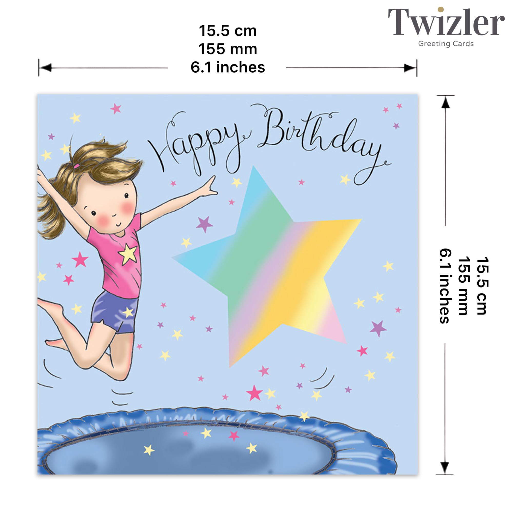 Twizler Happy Birthday Card with Trampoline Design - Sporty Birthday Card for Girls - Fun Children's Birthday Cards & Gifts | Perfect for Trampoline Lovers & Active Kids