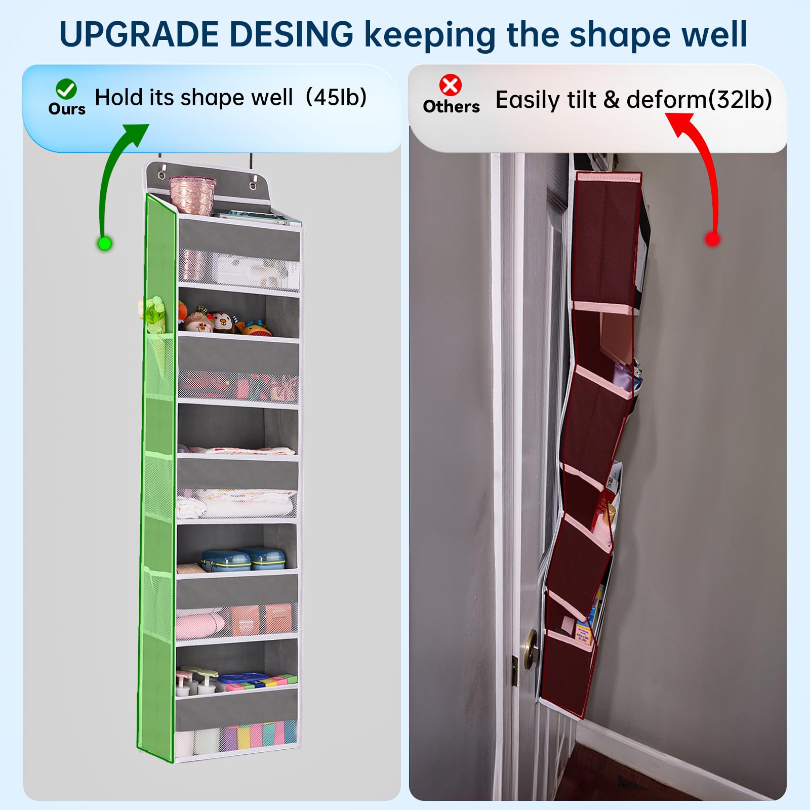 WishJazz 2-Pack Heavy Duty Over The Door Organizer - 5-Shelf Storage Hanger with Anti-Tilt Design Holds 45 lbs - Space Saving Closet, Bathroom, Nursery, RV & Pantry Organizer for Shoes, Toys & Baby Essentials - Perfect for Small Spaces & Home Organization