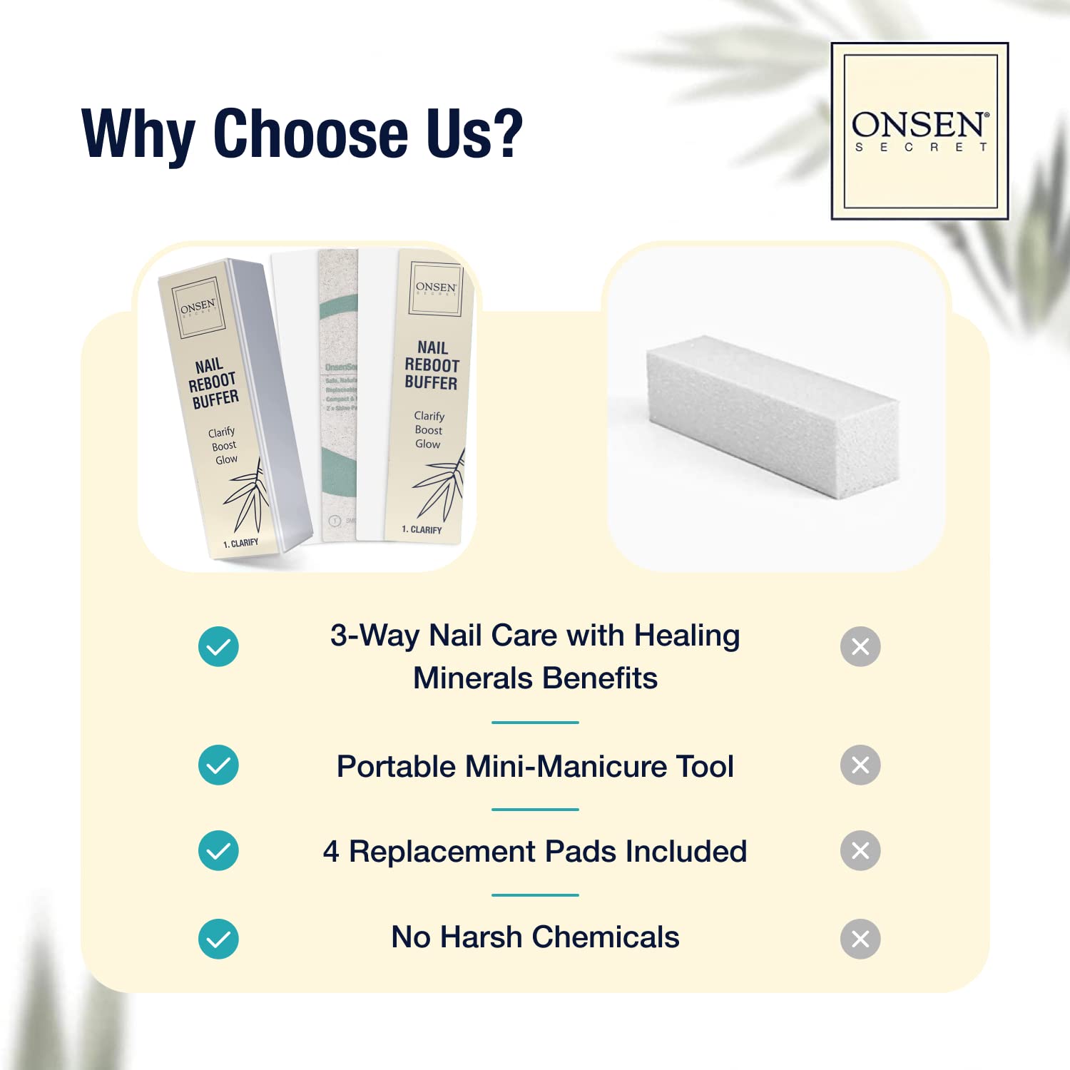 Onsen Professional Nail Buffer Kit with Replacement Pads - 3-Way Buffing Block for Smooth & Shiny Nails - Premium Manicure Tools for Salon & Home Nail Care - Perfect for Gel Polish Prep & Natural Nail Maintenance