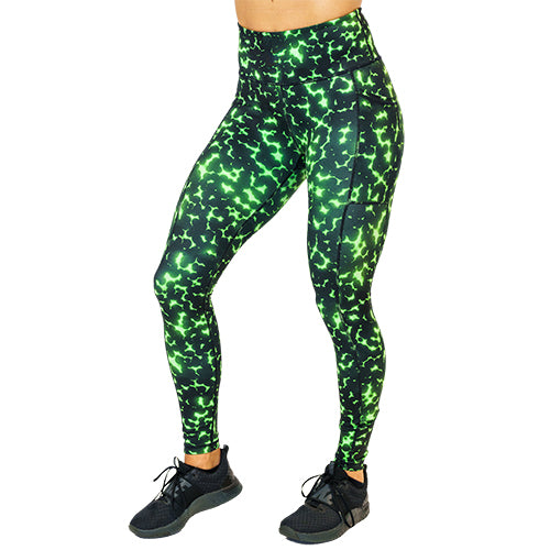 Radioactive Green Leggings for Women - High Waist Yoga Pants for Workout, Running & Fitness | Trendy Activewear for Gym & Daily Wear