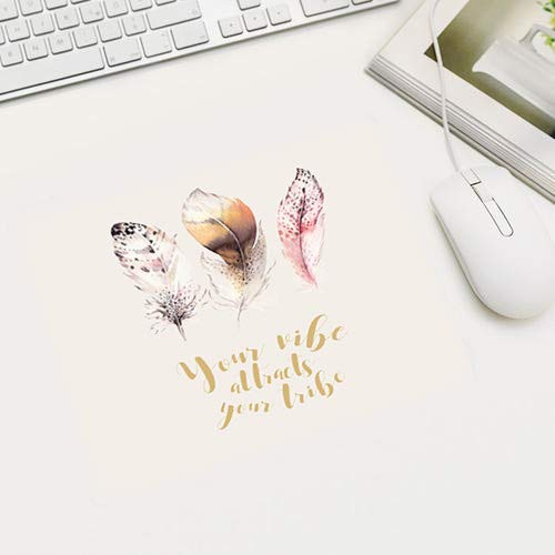EKOBLA Hand-Drawn Boho Tribal Mouse Pad - Non-Slip Rubber Base Gaming Mousepad for PC & Laptop (9.5x7.9 Inch) - Feather Design with Funny Quote in Bright Colors | Perfect for Office, Home & Gaming Setup
