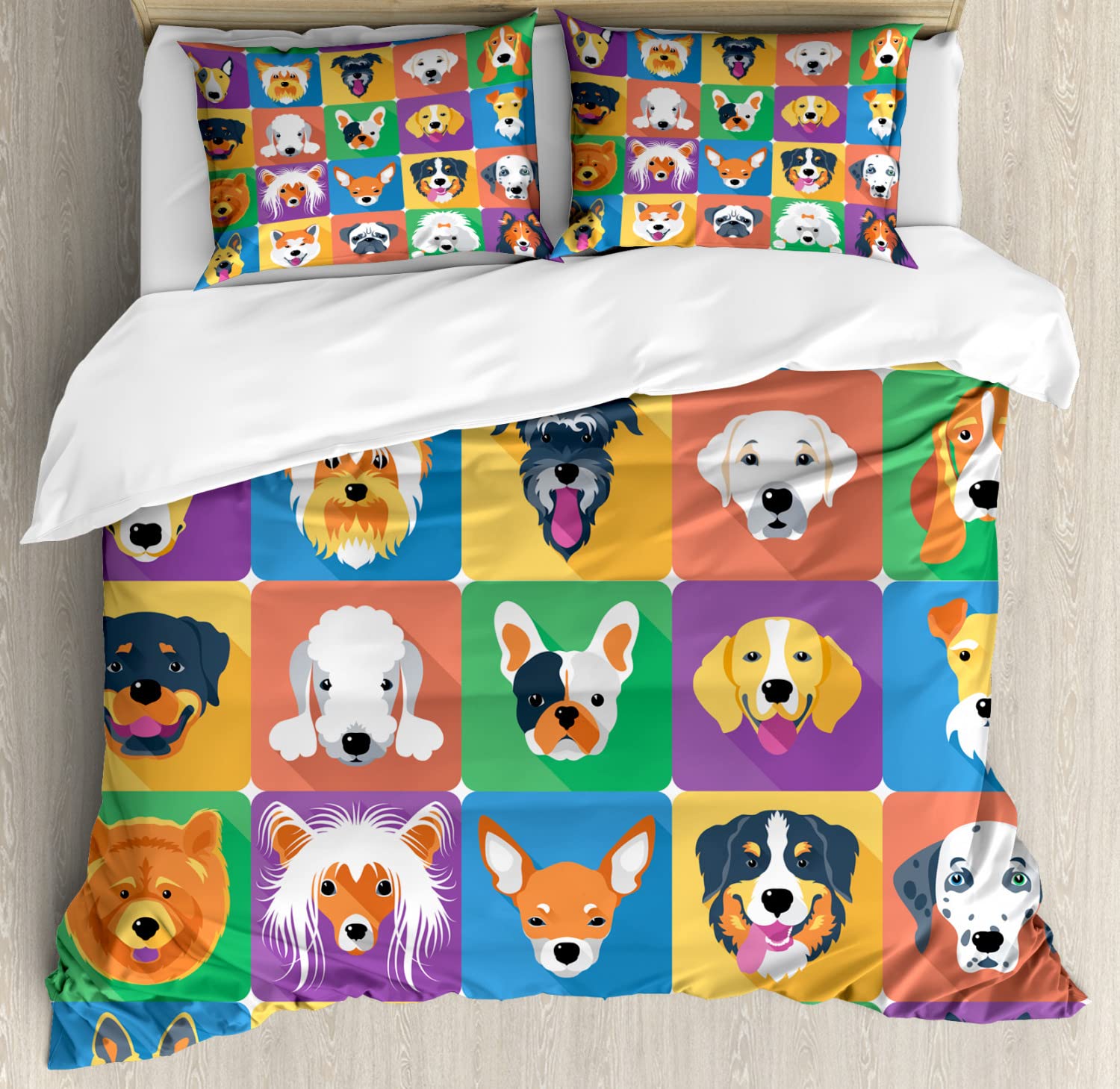 Ambesonne Dog Duvet Cover Set - 2 Pack Twin Size with 2 Pillowcases, Cute Dog Breeds Illustration (Shepherd, Terrier, Labrador) - Purple & Green Pet Lover Bedding for Dog Owners & Animal Enthusiasts - Perfect for Guest Rooms, Kids' Bedrooms & Dog-Themed Decor