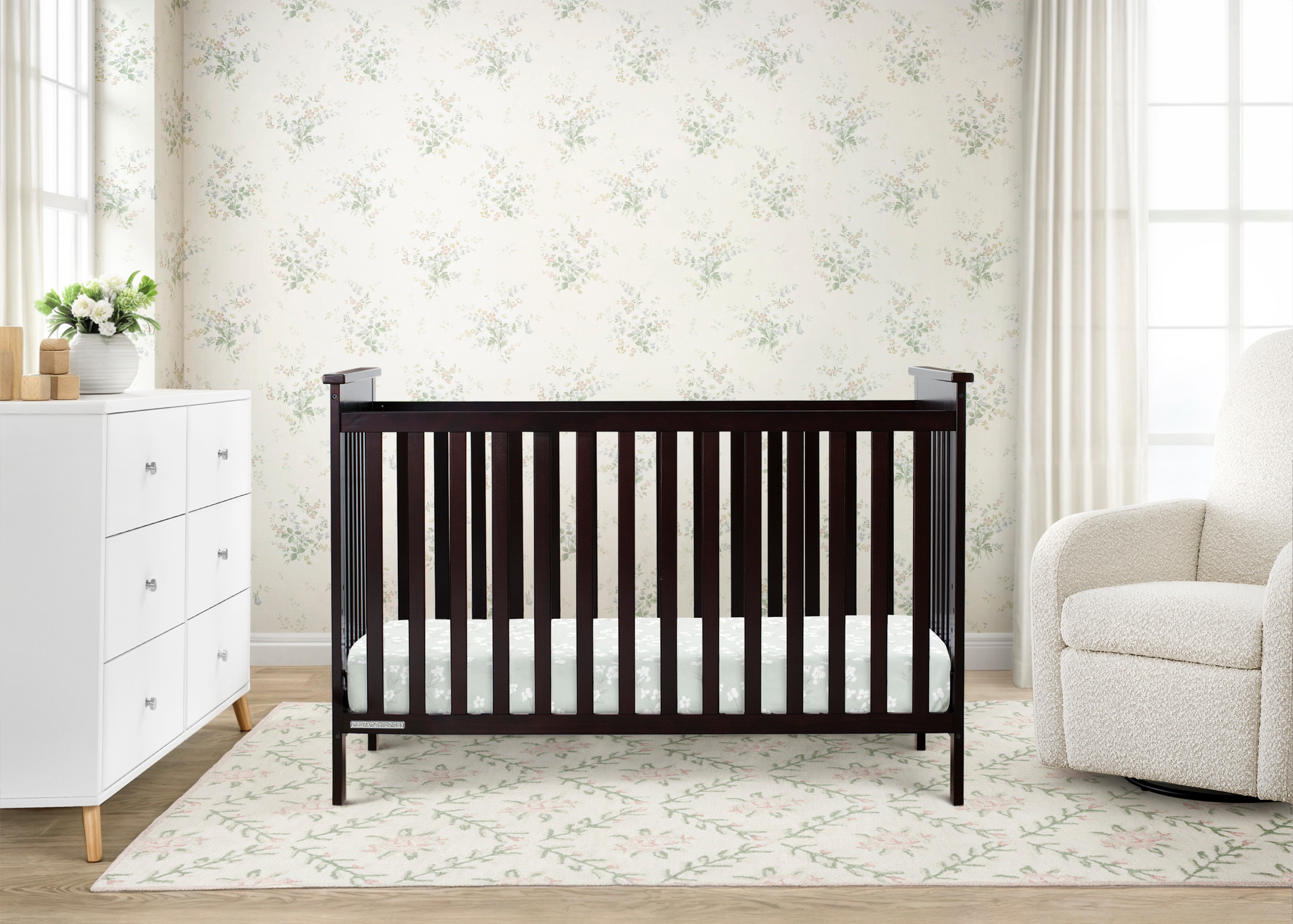 Adley 3-in-1 Convertible Baby Crib - Toddler Bed & Daybed - Safe Nursery Furniture for Newborns & Kids - Perfect for Bedrooms, Daycare & Guest Rooms