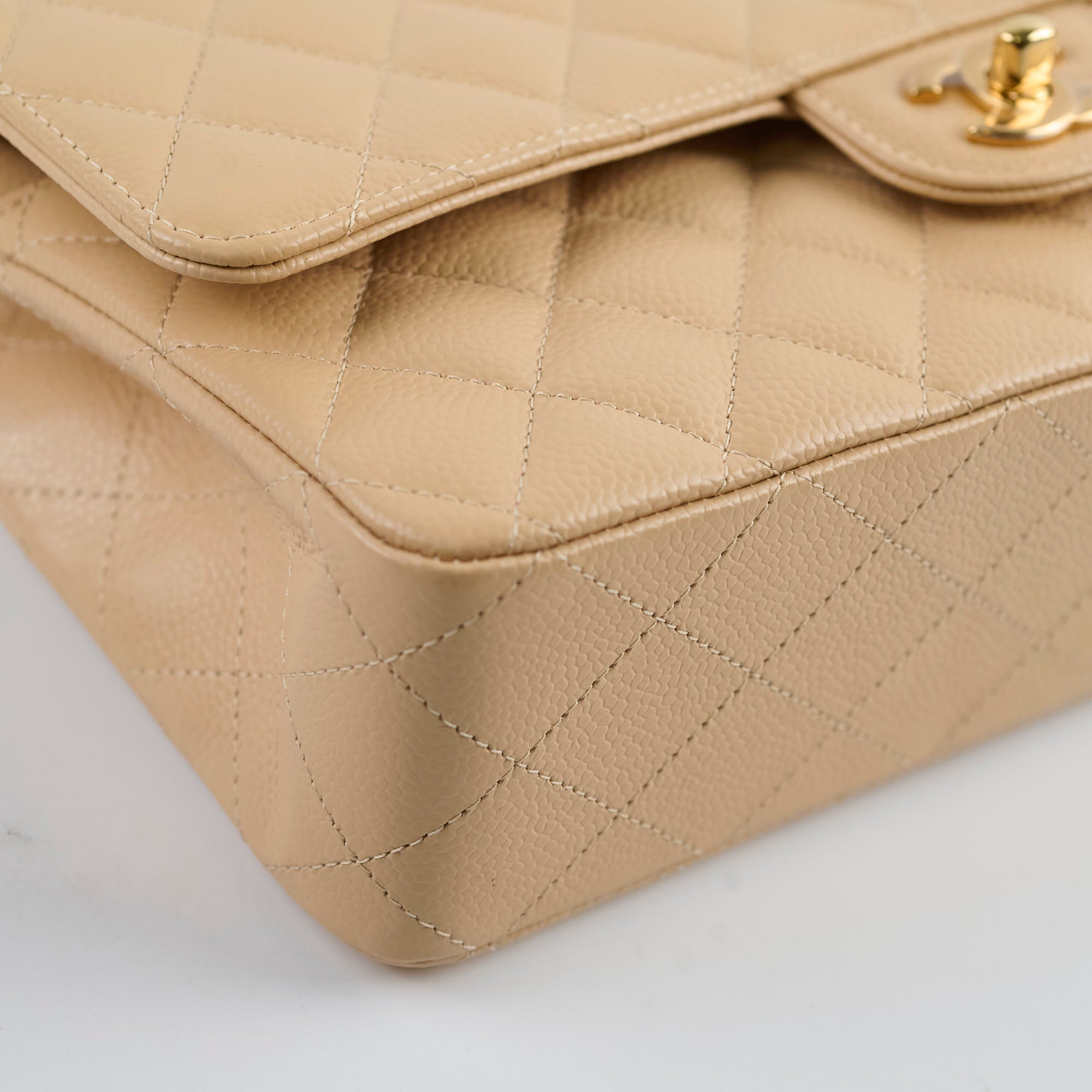 Chanel Classic Double Flap Bag in Caviar Leather Beige Gold Hardware - Timeless Luxury Handbag for Women, Perfect for Work, Evening Events & Special Occasions