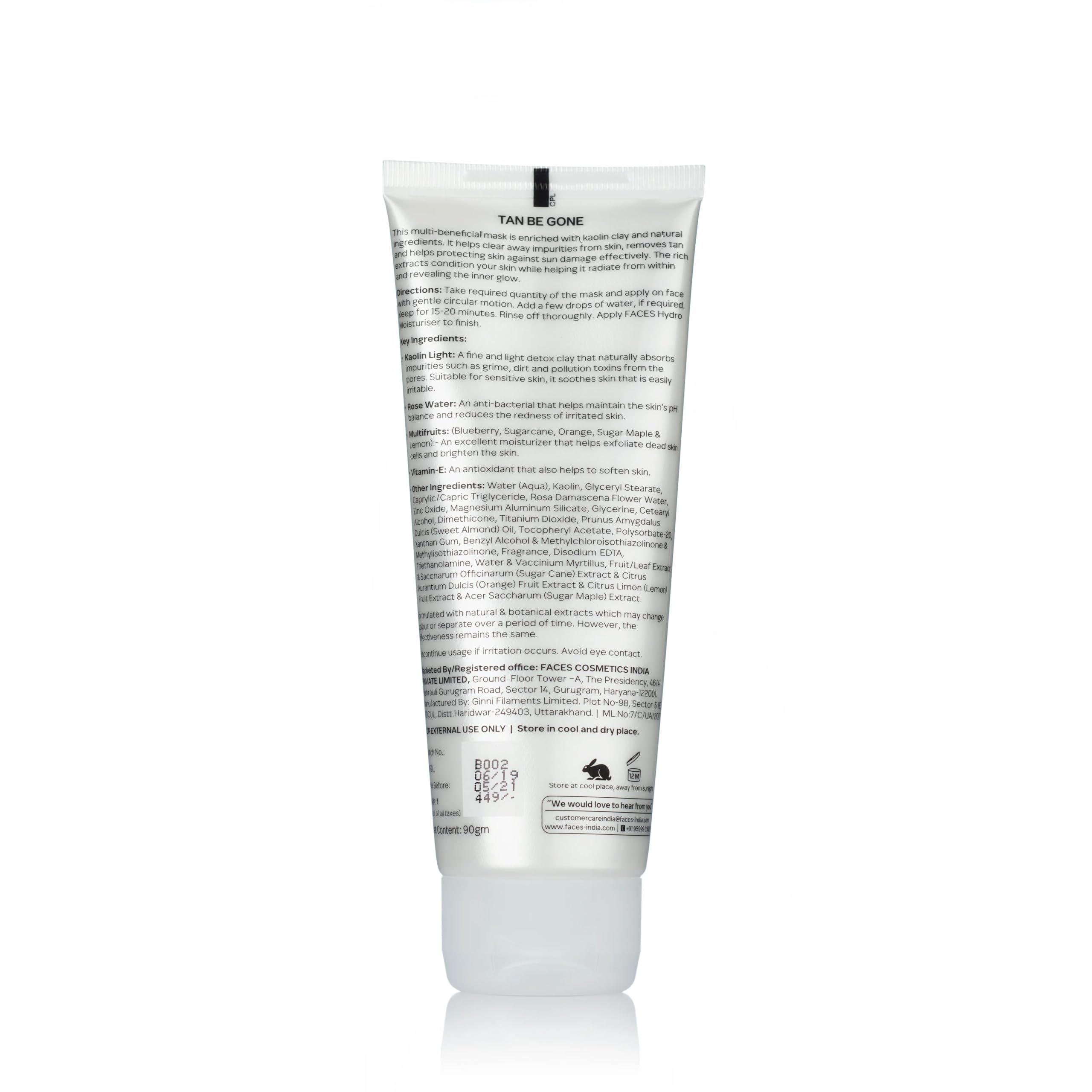 Faces Canada Tan Be Gone De-Tan Skin Brightening Clay Mask 90g | Brightens & Exfoliates for Glowing Skin | Perfect for Sun-Damaged, Dull & Uneven Skin Tone | Spa-Quality Facial Treatment at Home