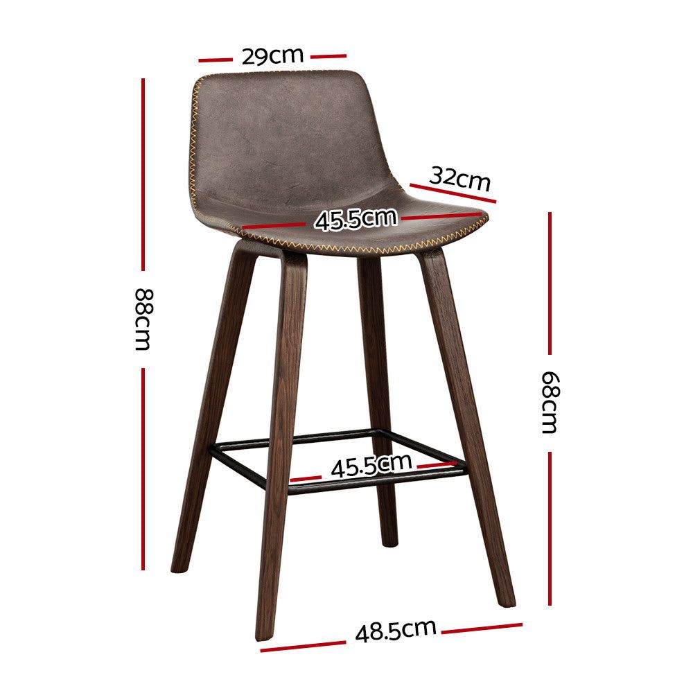 Premium Leather & Wooden Bar Stools Set of 2 - Adjustable Height Kitchen Counter Stools for Breakfast Nook, Home Bar & Dining Area