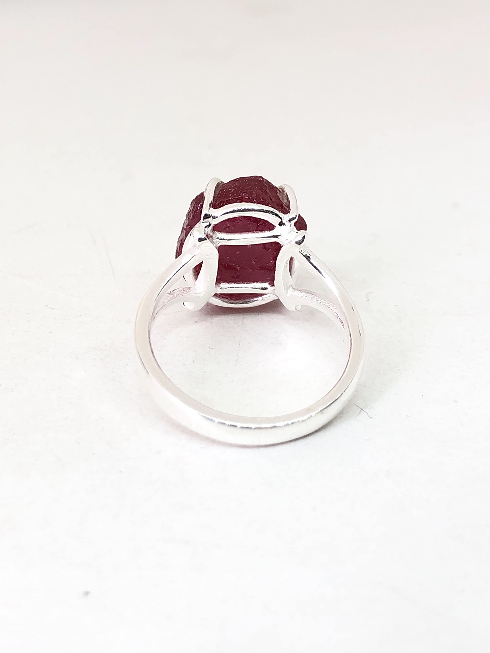 Natural Luster Raw Ruby Ring - 925 Sterling Silver Uneven Shape Madagascar Ruby Jewelry | 4 Prong Setting Dainty Ring with Rough Crystal | Perfect Gift for Her, Wedding, Anniversary & Special Occasions
