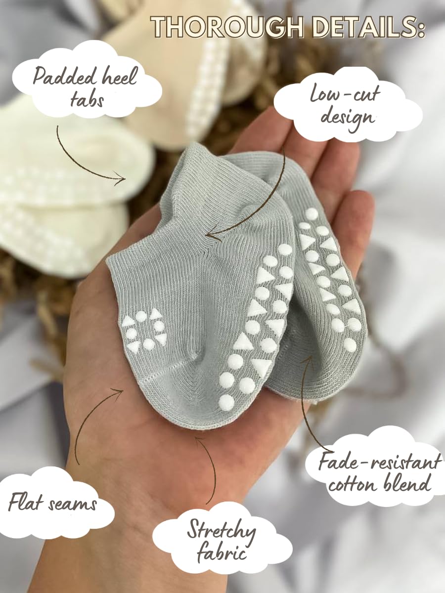 Non-Slip Baby Socks with Grips - Low Cut Ankle Socks for Infants, Toddlers & Kids (Boys & Girls) - Perfect for Playtime, Crawling & First Steps