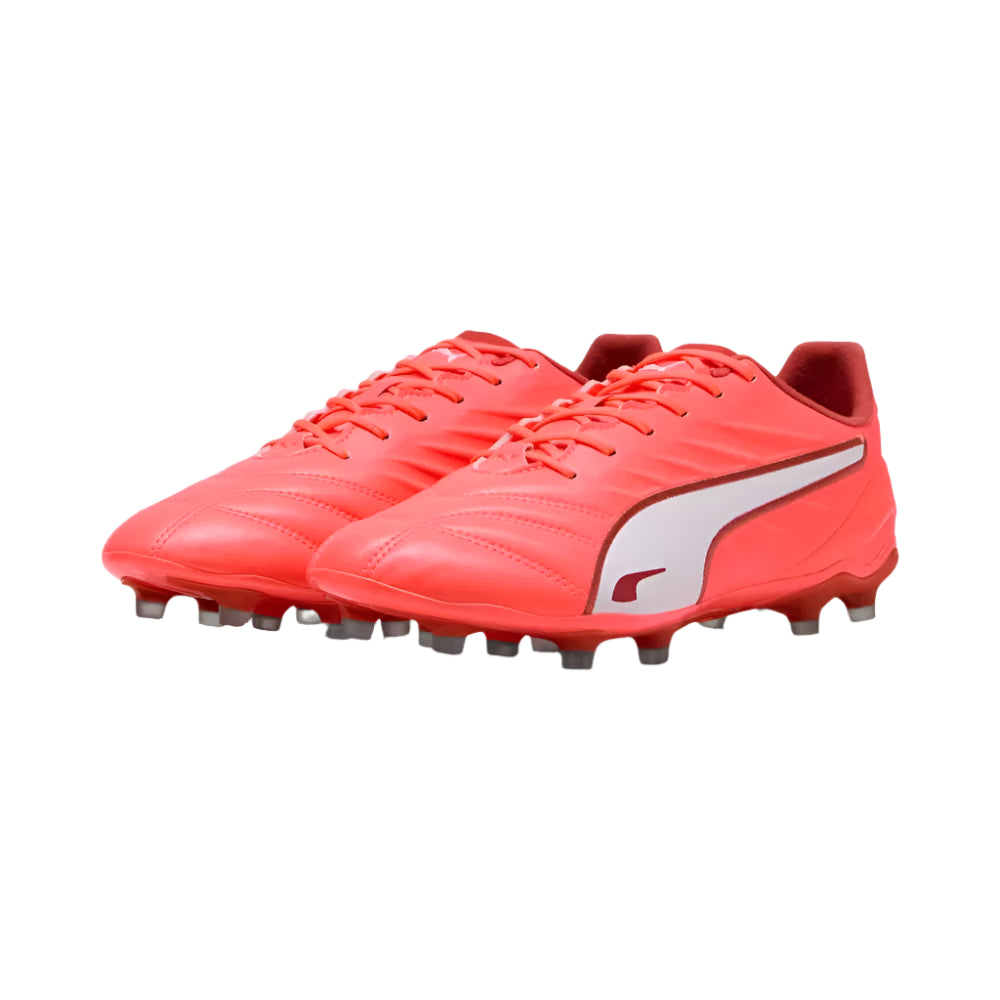 Puma King Pro FG/AG Soccer Cleats for Men - Glowing Red/White/Fire Football Shoes - Perfect for Artificial Grass & Firm Ground - Ideal for Training & Matches