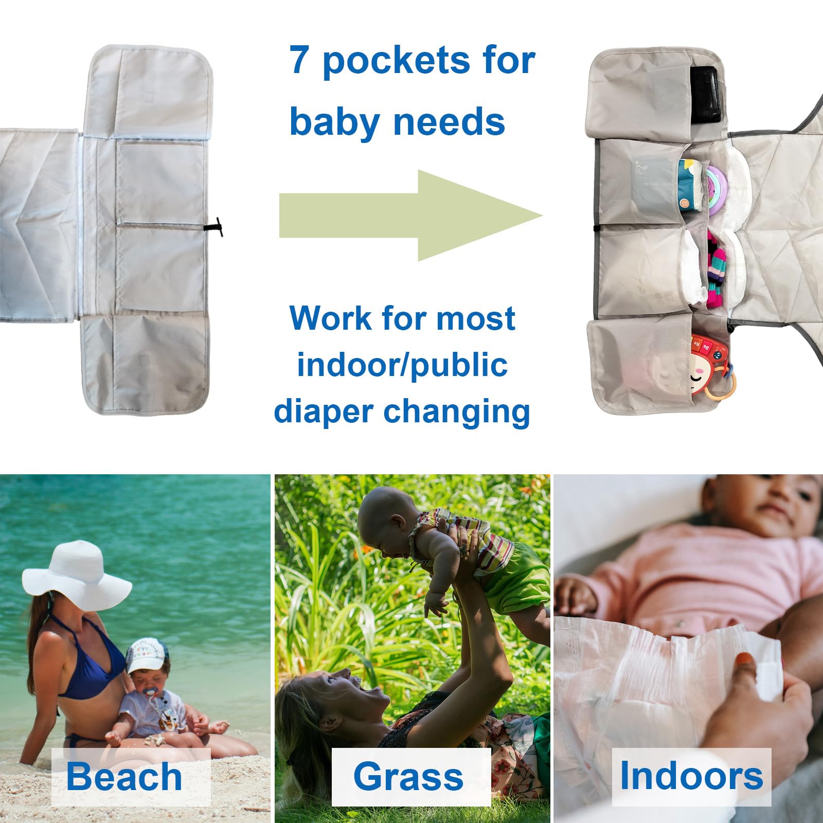 Portable Diaper Changing Pad for Toddlers - Extra Large Foldable Travel Changing Mat with Storage Pockets, Reusable Compact Baby Changing Station for Boys & Girls - Perfect for Home, Travel, Daycare & On-the-Go Diaper Changes