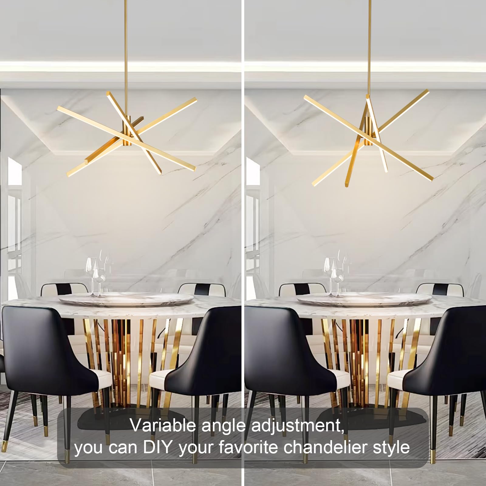 Y'INSP Modern Gold Sputnik Chandelier - 4-Light LED Linear Pendant Light Fixture for Dining Room, Kitchen Island, Living Room, Bedroom & Foyer | Elegant Contemporary Lighting for Home Decor