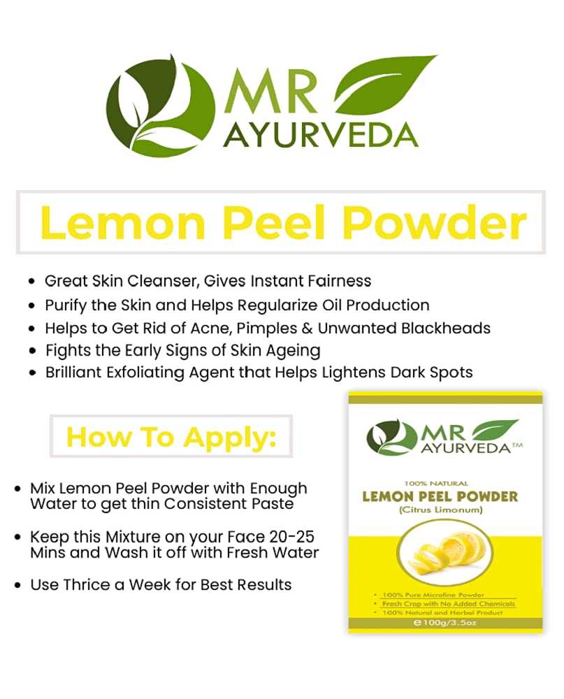Organic Lemon Peel Powder for Skin & Face Care - 100% Natural, No Added Chemicals | Brightening & Exfoliating Facial Scrub, DIY Beauty Recipes | Set of 2 (200g) - Perfect for Homemade Masks, Skin Brightening & Acne Treatment