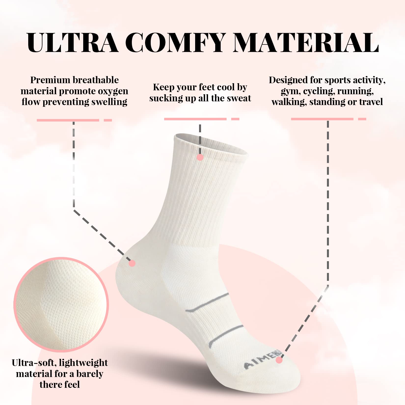 Performance Crew Socks for Women - Arch Support Compression Athletic Running Socks - Breathable Moisture-Wicking Sports Quarter Socks - Ideal for Running, Gym Workouts & Active Lifestyle