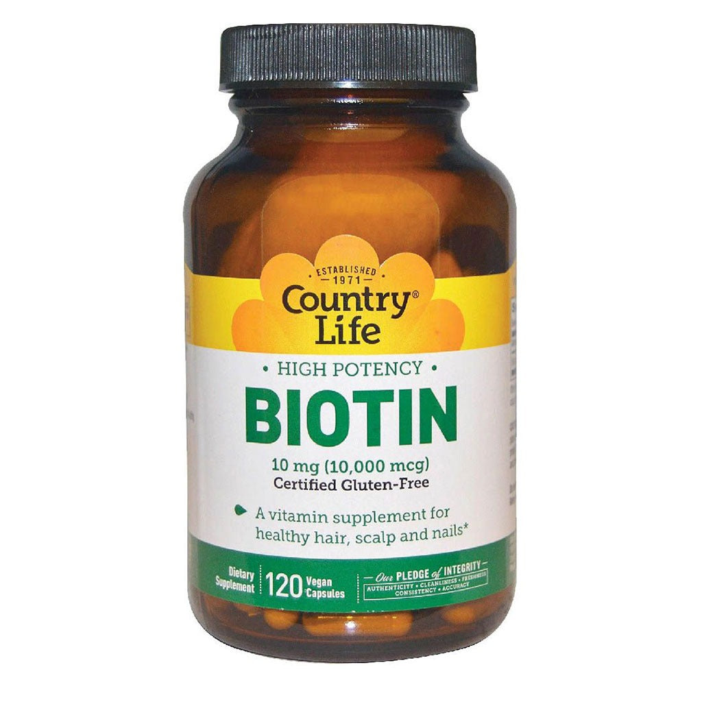 Country Life Biotin 10mg - 120 Vegan Capsules for Hair Growth, Scalp Health & Strong Nails - Gluten Free Supplement for Men & Women - Perfect for Daily Beauty Routine & Thinning Hair Care