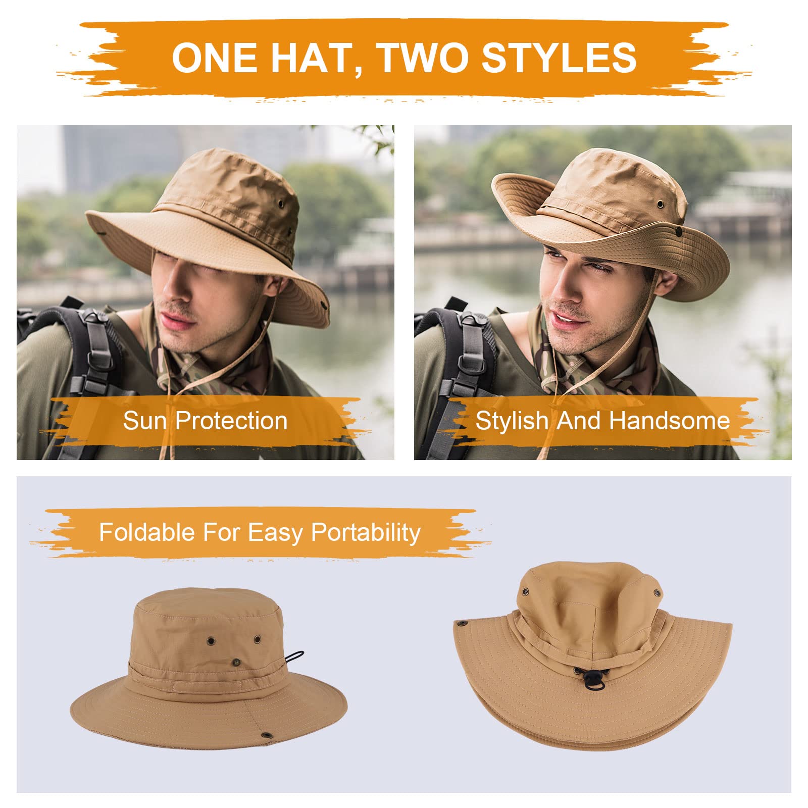 Wide Brim Sun Protection Fishing Hat - Breathable Safari & Boonie Hat for Men - Perfect for Hiking, Fishing & Outdoor Adventures