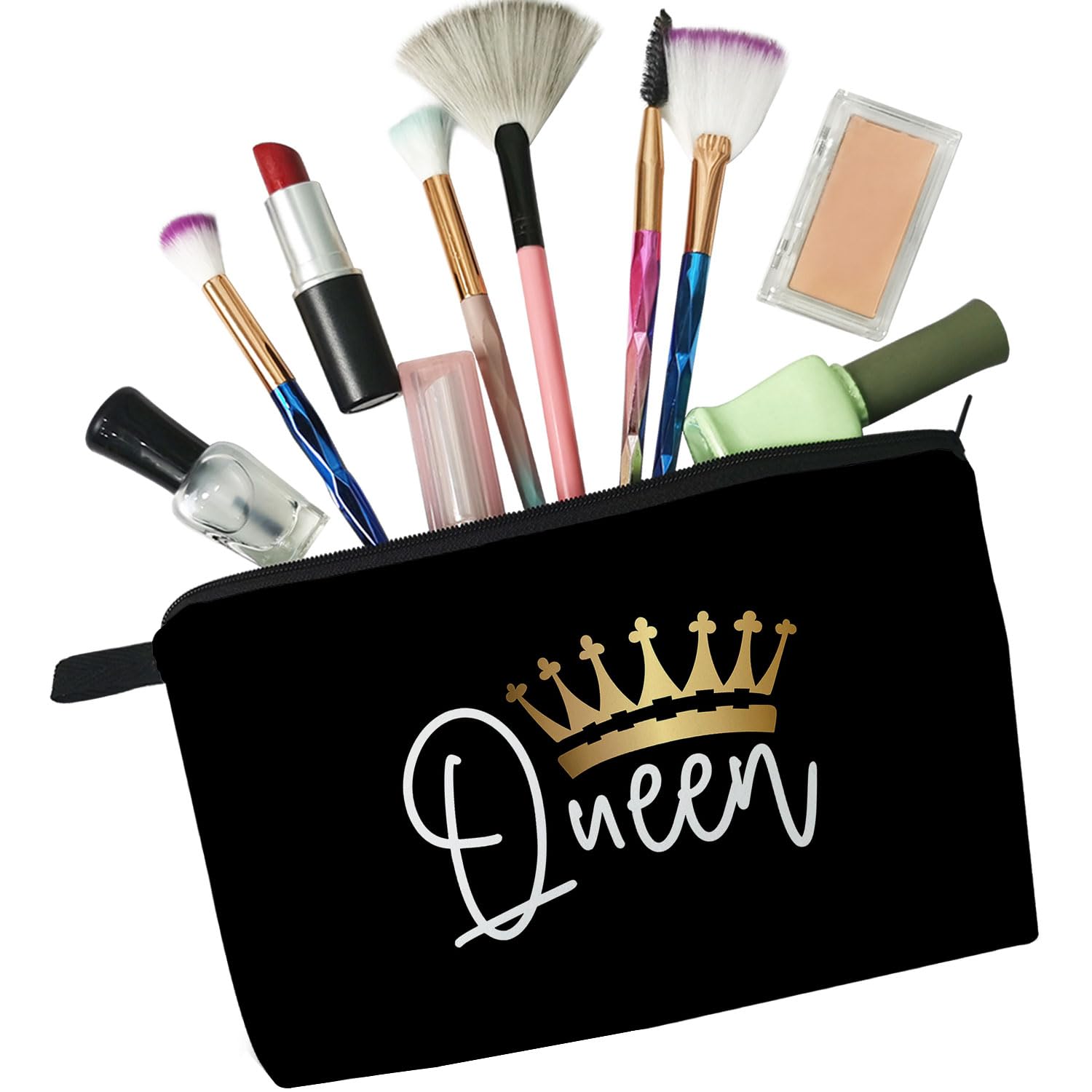 Women's Crown Print Travel Makeup Bag - Small Cosmetic Pouch Gift for Travel & Parties