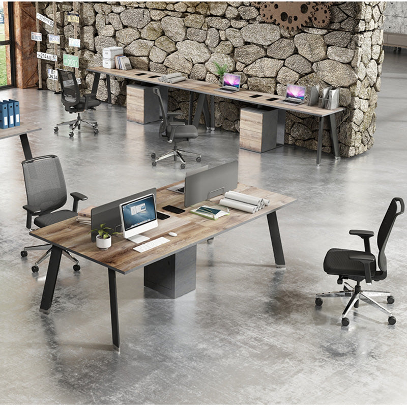 2-Person Workstation Desk with Cabinet - 2.4M Warm Oak & Black Finish - Perfect for Home Office & Shared Workspaces