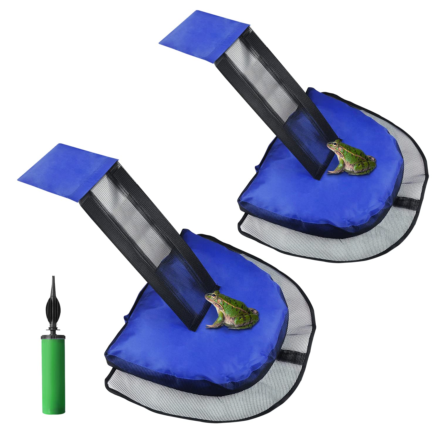 2 Pack Animal Saving Escape Ramp for Pools and Spas - Frog & Small Animal Rescue Floating Ramp with Inflator (Blue) - Perfect for Backyard Pools, Hot Tubs & Outdoor Water Safety