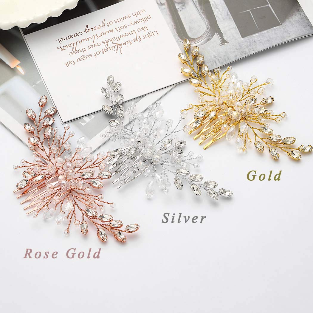 Crystal Bridal Hair Comb for Wedding - Silver Floral Hair Accessories for Women & Girls