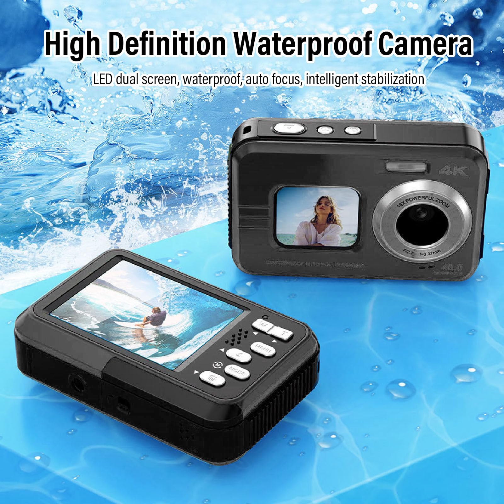 4K Underwater Camera with Autofocus - 48MP HD Dual Screen Digital Camera for Snorkeling & Diving | 11FT Depth Waterproof | Compact Floating Design | Perfect for Beach Vacations, Pool Parties & Marine Photography (Black)