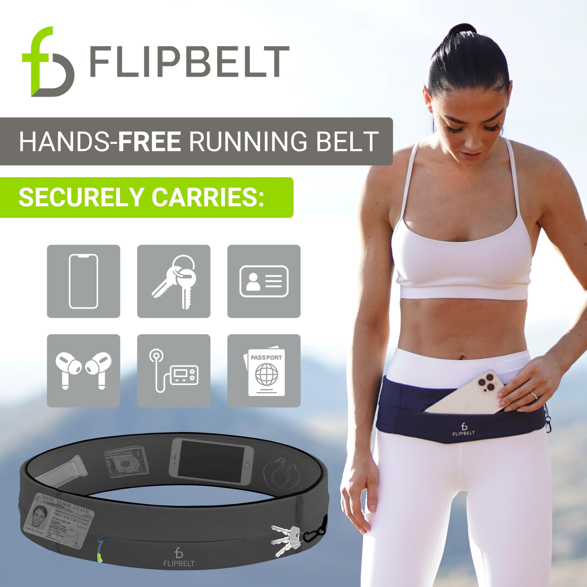 FlipBelt Zipper Running Belt - Adjustable Waist Pack for Fitness, Jogging & Hiking | Hands-Free Phone Holder for iPhone & Android | Perfect for Gym, Travel & Outdoor Activities | Made in USA