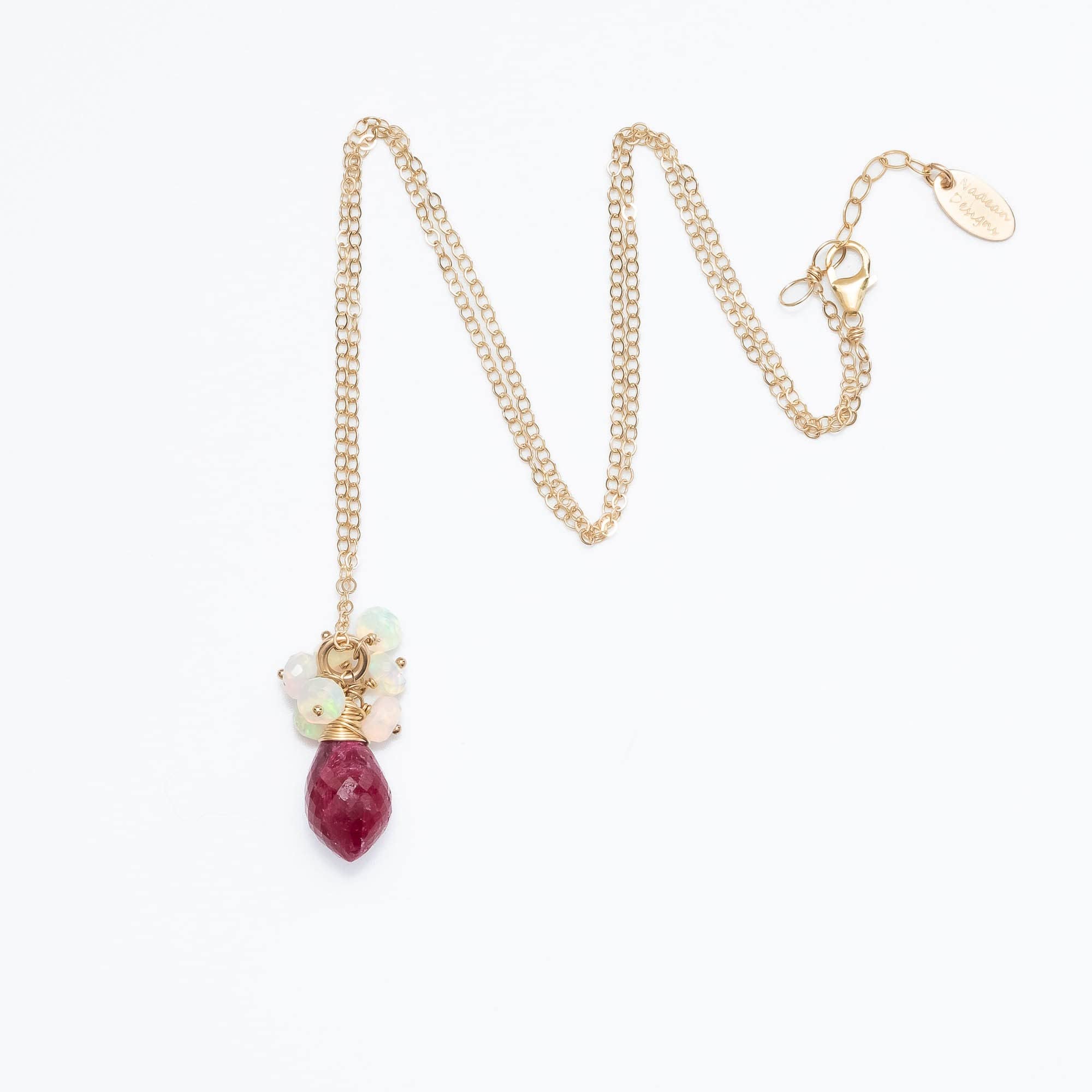 Genuine Ethiopian Opal & Ruby Teardrop Pendant Necklace for Women - October Birthstone Jewelry - Elegant Gift for Birthday, Anniversary & Special Occasions