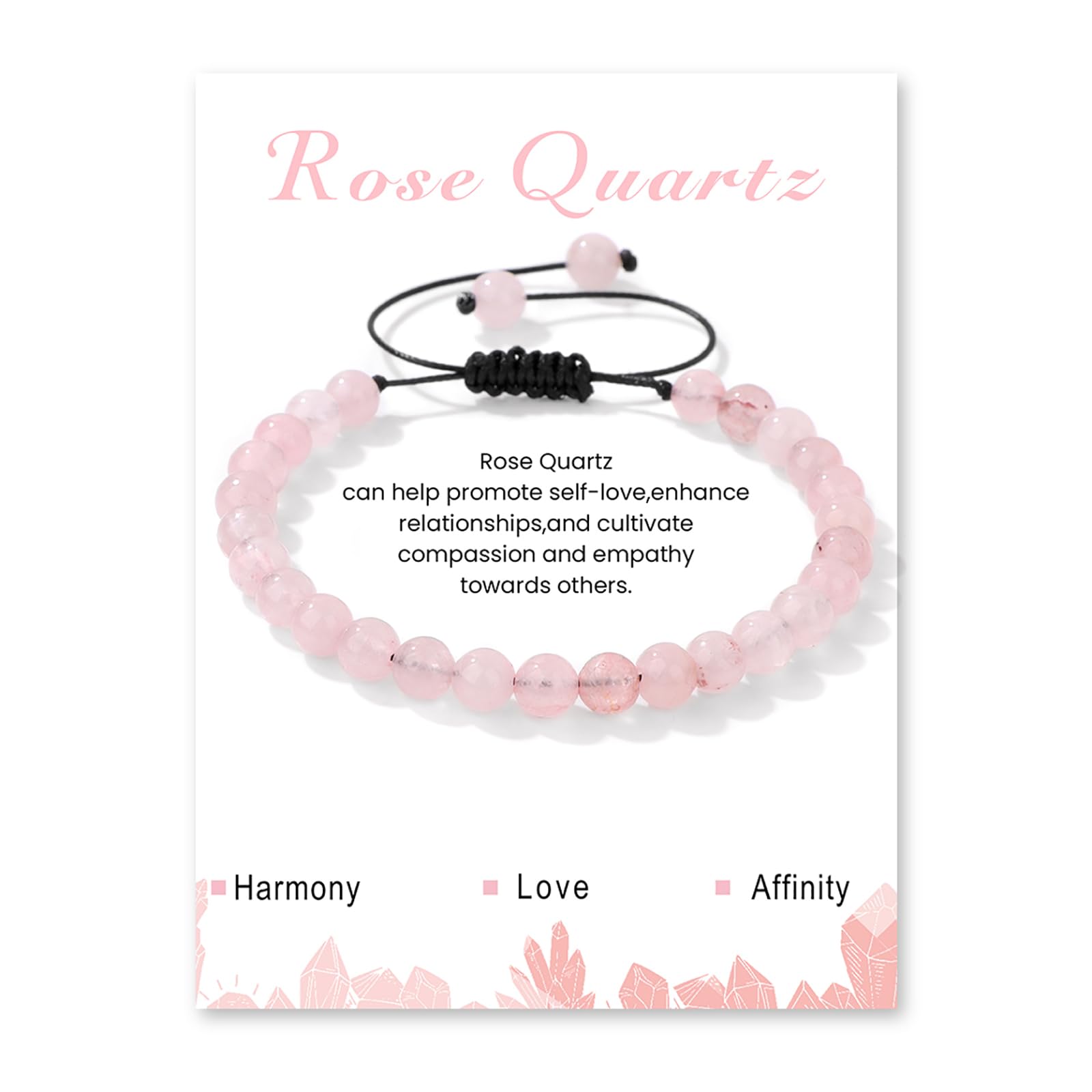 Rose Quartz Bracelet for Women - 6mm Adjustable Healing Crystal Bracelet with Natural Pink Stone Beads | Spiritual Jewelry for Meditation, Yoga & Positive Energy