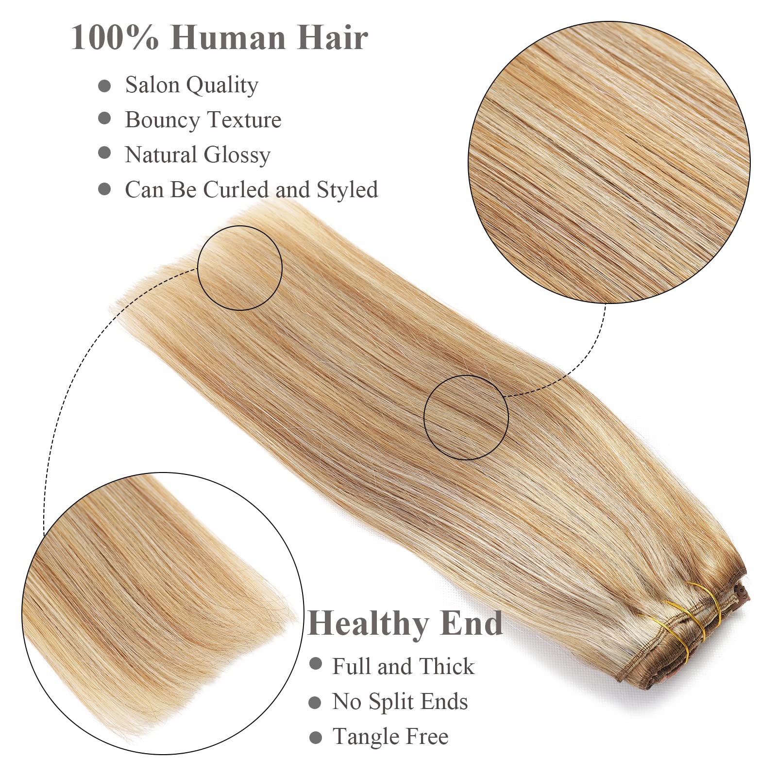 Clip in Hair Extensions 14 Inch Human Hair - 7pcs 120g Remy Straight Natural Soft Real Hair Extensions with 24 Clips | Balayage Mixed Bleach Blonde Highlights | Perfect for Women's Daily Styling, Parties & Special Occasions #P18/613