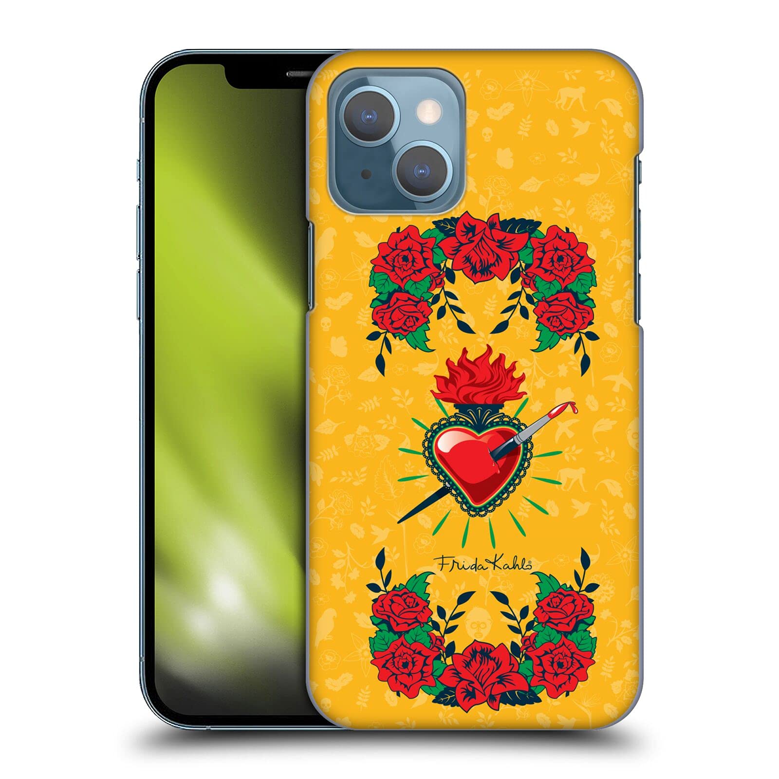 Officially Licensed Frida Kahlo Heart & Roses Hard Back iPhone 13 Case - Durable Protective Cover for Apple iPhone 13 - Perfect for Art Lovers, Unique Gift & Everyday Use