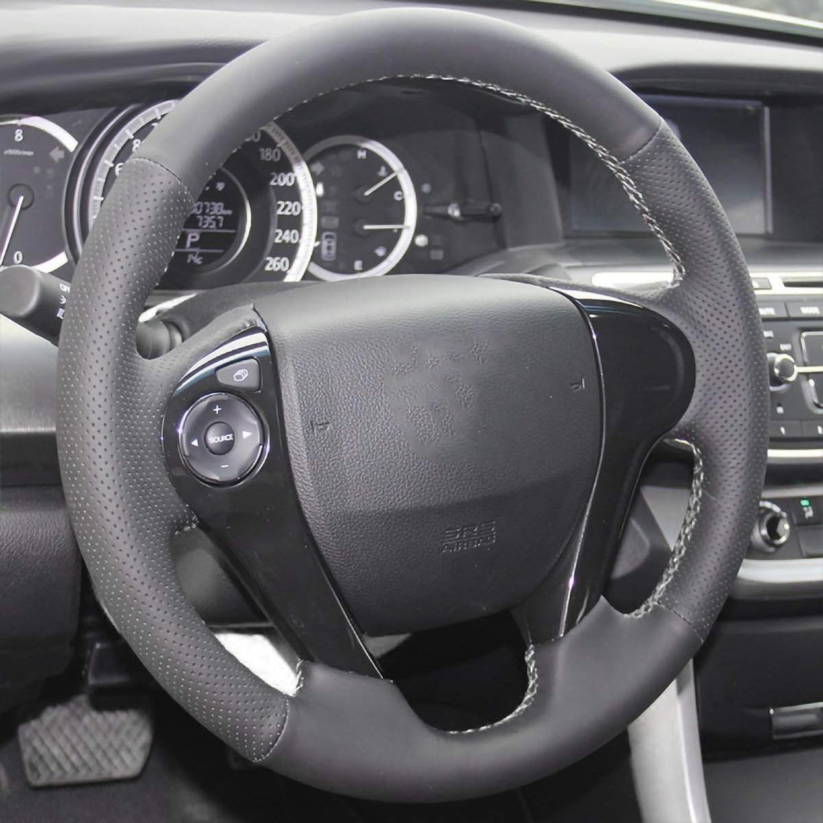 Genuine Leather Steering Wheel Cover for Honda Accord 9 & Crosstour (2013-2017) - Custom Fit, Anti-Slip Grip, Luxury Car Accessories | Perfect for Daily Commute & Road Trips