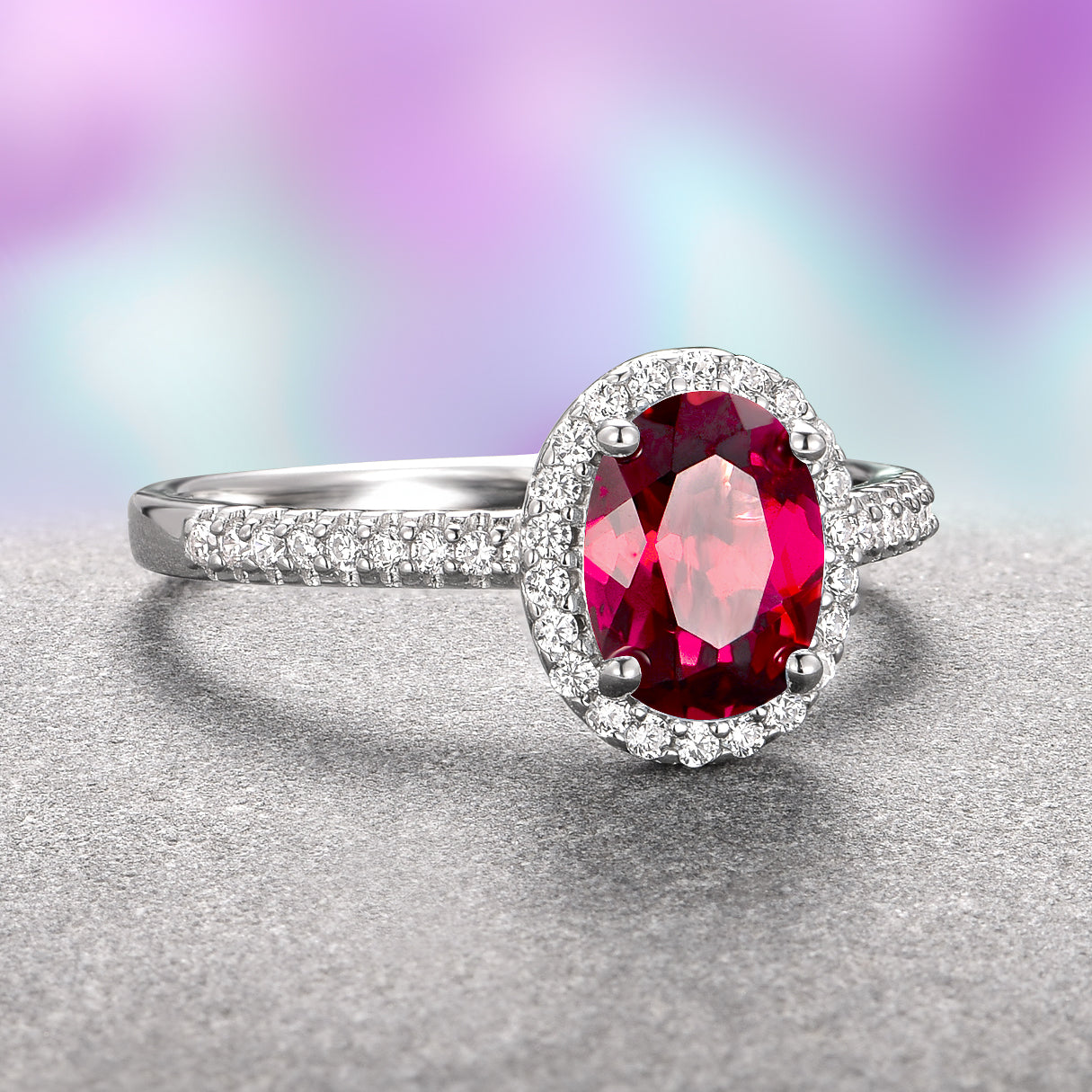 14K White Gold Iris Oval Ruby Engagement Ring - Perfect for Proposals, Anniversaries & Romantic Gifts