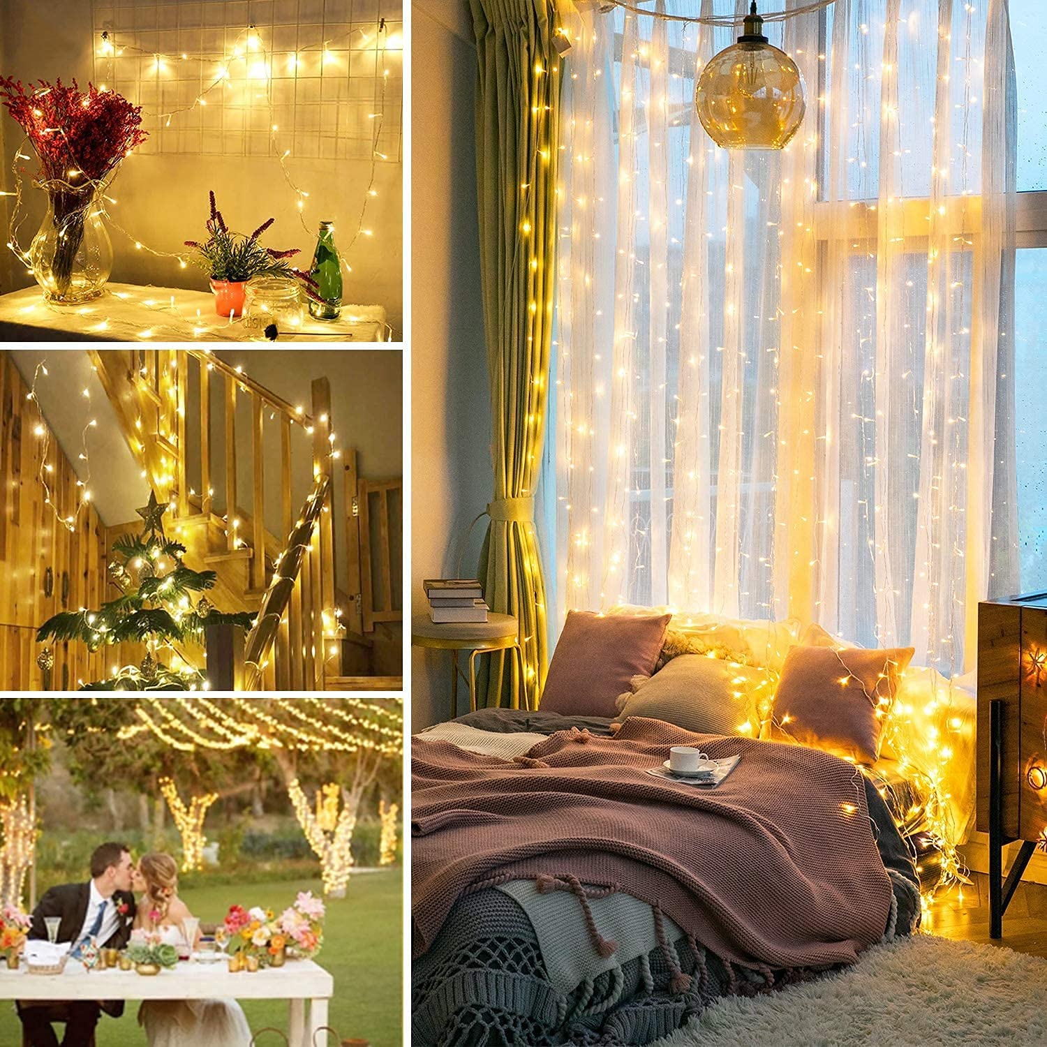 JMEXSUSS 250 LED Connectable Christmas Lights - 91.5ft Warm White String Lights with 8 Modes for Indoor Outdoor Use - Perfect for Christmas Tree, Party, Wedding, Garden & Home Decoration