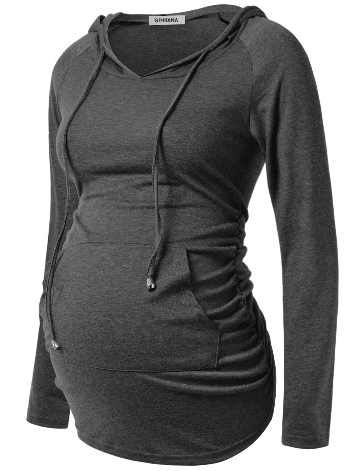 GINKANA Maternity Hoodie - Soft Long Sleeve Pregnancy Sweatshirt for Women | Comfortable Casual Maternity Top for Everyday Wear, Nursing & Pregnancy Clothes