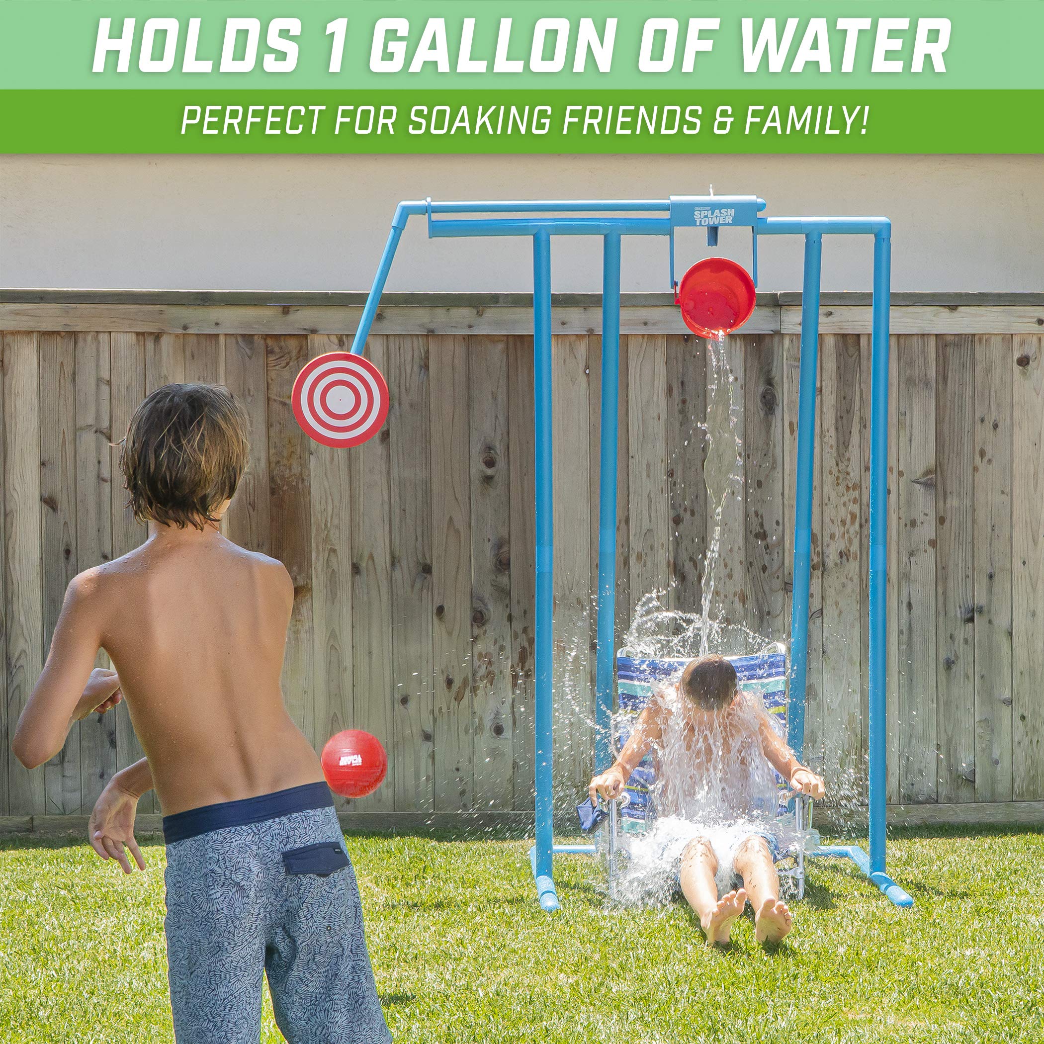 GoSports Splash Tower Water Dunk Game - Outdoor Water Dunk Tank for Kids & Adults - Fun Backyard Party Game for Summer, Pool, Beach & BBQ Events