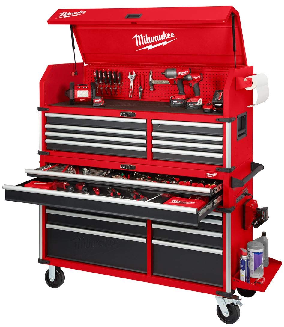Milwaukee 56-Inch 18-Drawer Heavy Duty Tool Chest and Cabinet Combo with Electronic Keypad Lock - Professional Garage Workshop Storage Solution for Mechanics and DIY Enthusiasts