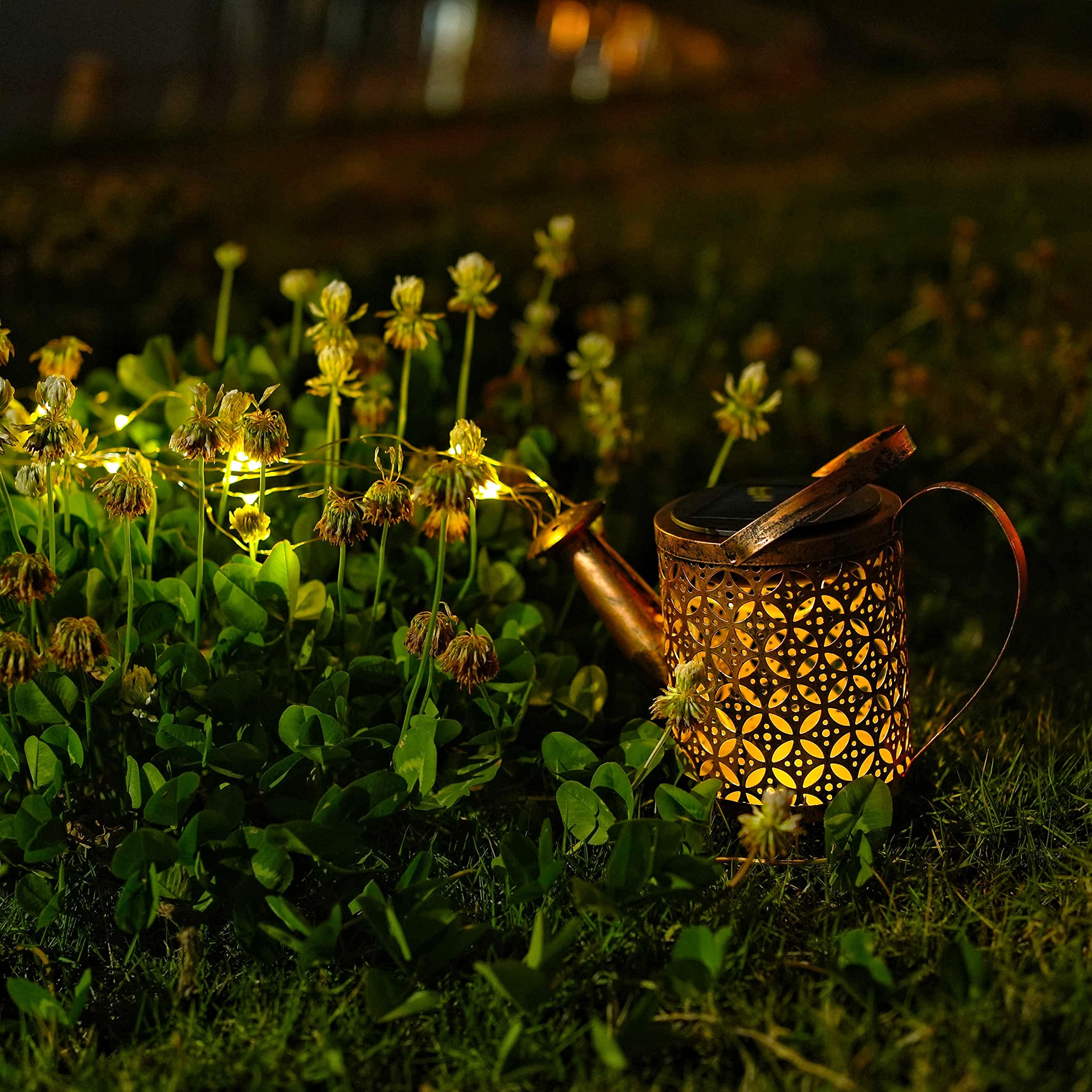 Solar Watering Can Lights Outdoor - 36 LED Waterproof Solar Fairy Lights with Retro Hollow Pattern for Garden, Patio, Yard, Pathway - Perfect for Romantic Evenings & Landscape Lighting
