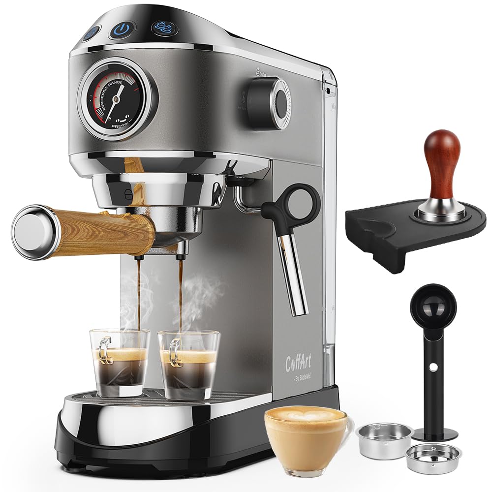 Biolomix 20 Bar Espresso Coffee Maker Machine with Milk Frother Wand - Professional Espresso, Cappuccino, Latte & Mocha Maker (CM7008) - Includes Coffee Tamper & Tamping Mat - Perfect for Home Baristas & Coffee Lovers