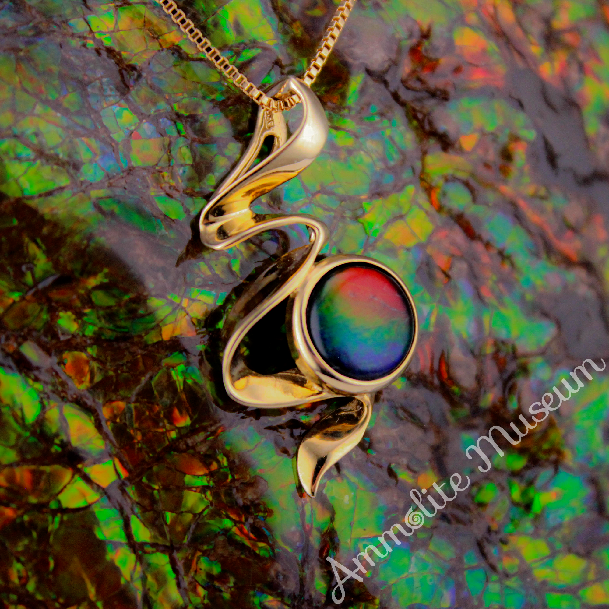 14K Yellow Gold Ammolite Ribbon Pendant Necklace - Elegant Gemstone Jewelry for Women, Perfect Gift for Birthday, Anniversary & Special Occasions