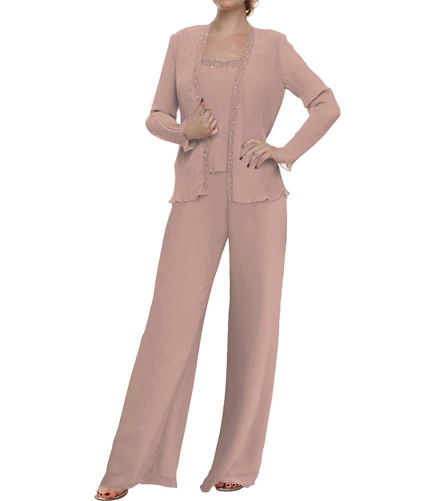 3 Piece Mother of The Bride Pant Suit Set - Elegant Chiffon Beaded Formal Dress for Wedding Guest & Groom Women | Perfect for Evening Ceremonies, Receptions & Special Occasions