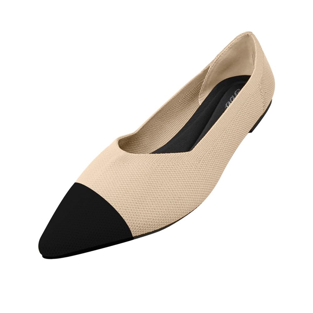 JBB Women's Pointed Toe Ballet Flats - Comfortable Mesh Knit Slip On Dress Shoes for Work, Office & Casual Wear