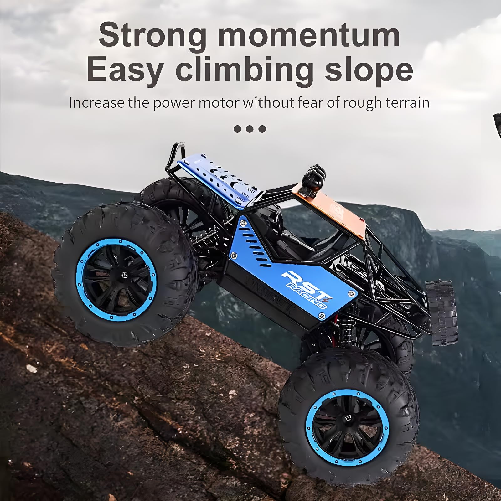 Eli & Chi Remote Control Monster Truck RC Car - 2WD Off Road Rock Crawler with 45° Climbing Angle, Rechargeable Battery & Water Mist Spray | High Speed Racing Toy for Boys & Kids | Outdoor Play, Backyard Adventures, Birthday Gifts (Black)
