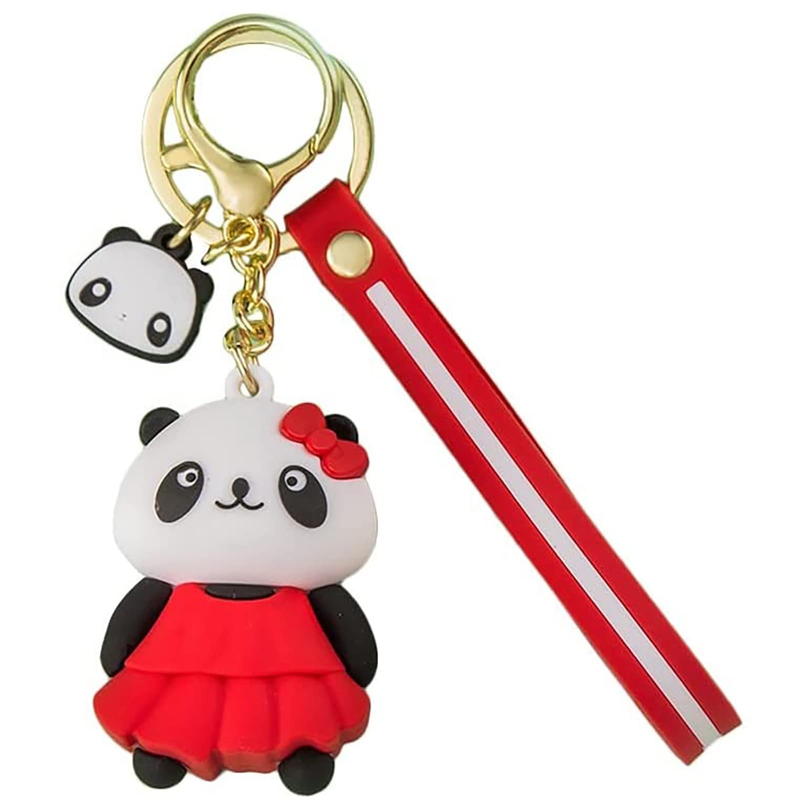 Adorable Cartoon Panda Keychain - PVC Animal Shaped Key Ring for Bags, Handbags & Gifts (Red, 4.1 x 1.2 x 2.0 in) - Perfect for Couples, Christmas Presents & Everyday Carry Accessories