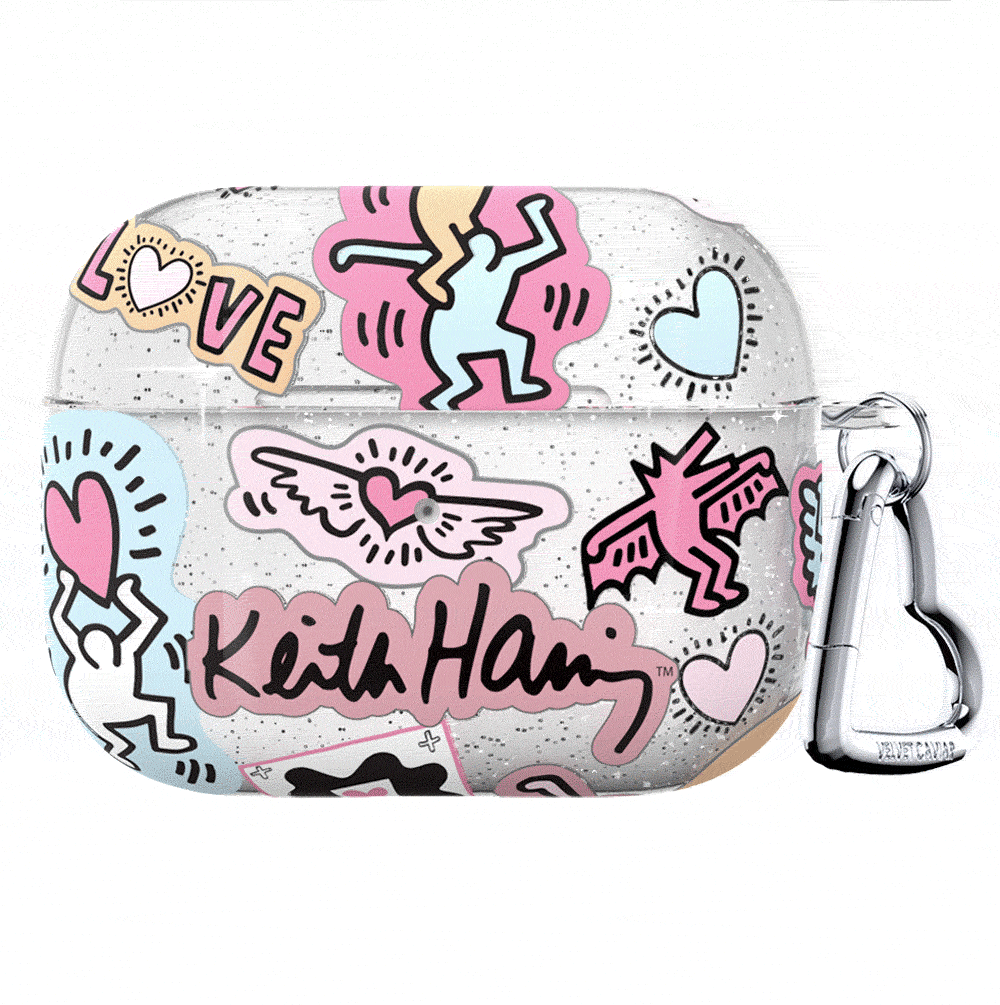Keith Haring Pastel Glitter AirPods Case - Cute Protective Cover for AirPods 1/2/3 & Pro - Trendy Accessory for Music Lovers & Fashion Enthusiasts - Perfect Gift for iPhone Users