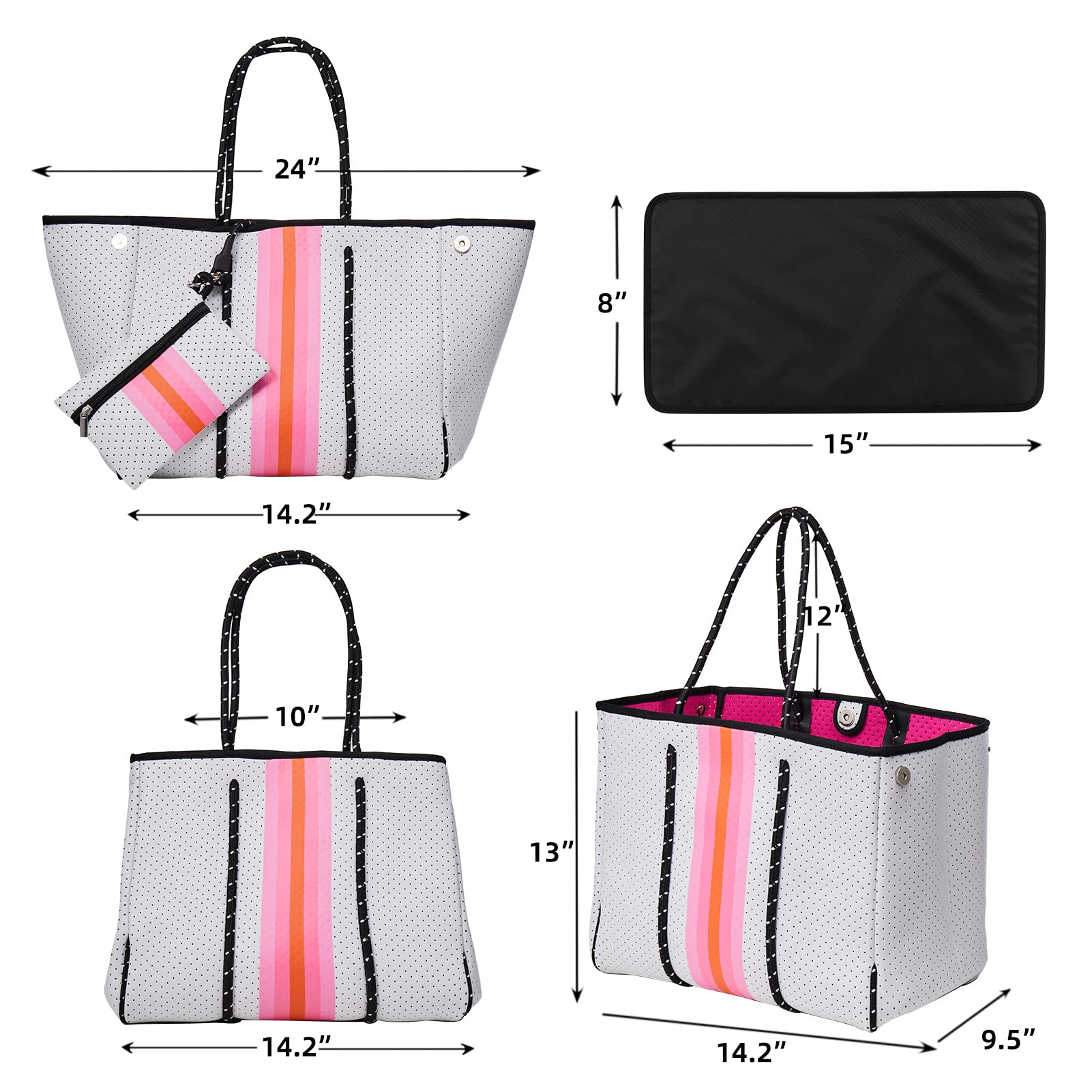 Stylish Neoprene Tote Bag for Women - Large Beach Bag with Pockets, Durable & Water-Resistant Handbag for Work, Travel & Shopping | Perfect for Beach Days, Gym & Daily Commute