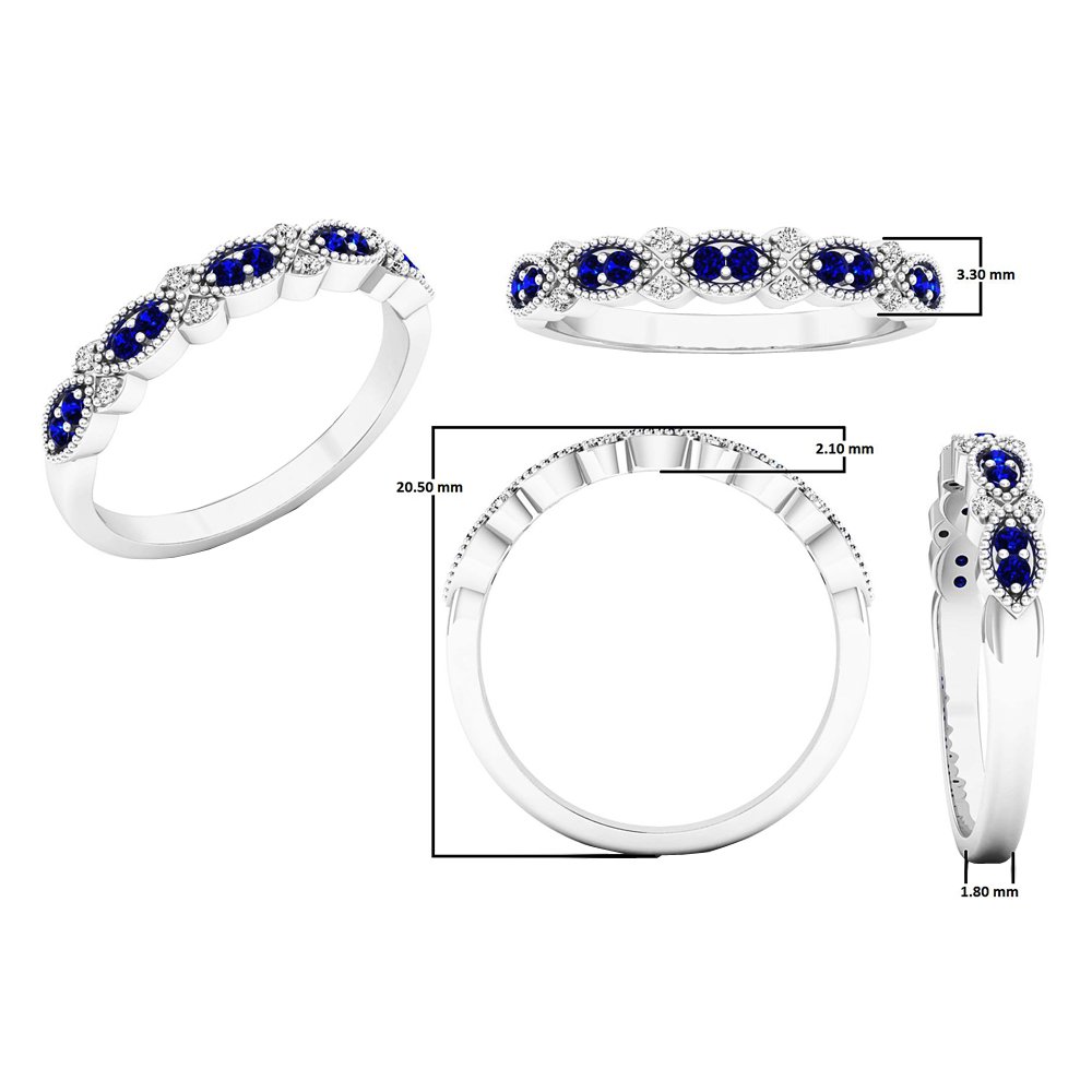 Dazzlingrock 925 Sterling Silver Round Gemstone & White Diamond Marquise Miligrain Ring for Women | Elegant Jewelry Gift for Anniversary, Wedding, or Special Occasions