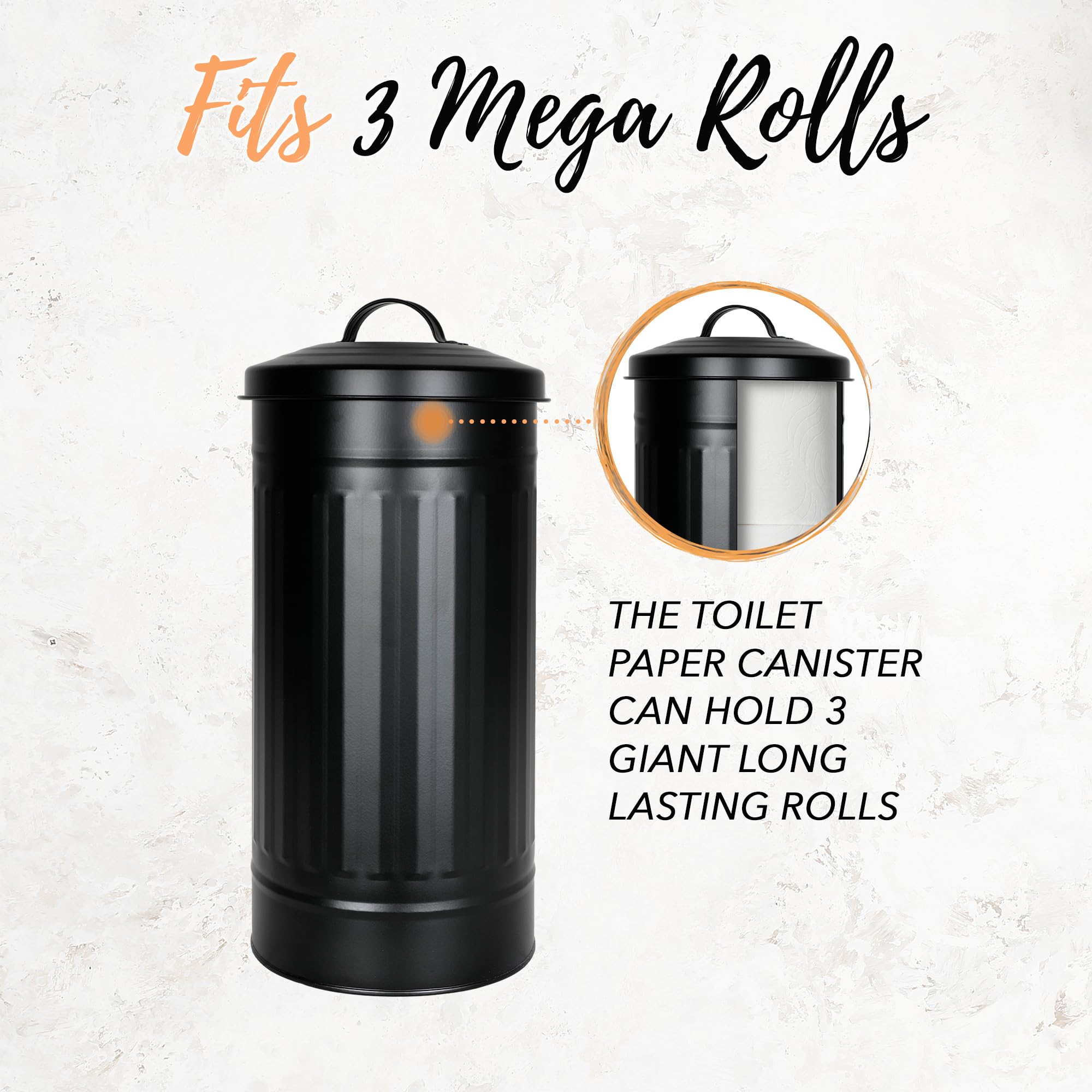 Rustproof Black Metal Toilet Paper Holder with Lid – Farmhouse Style Free-Standing Canister for Mega Rolls | Enclosed Bathroom Storage for Rustic & Modern Homes | Perfect for Guest Bathrooms, RV, and Farmhouse Decor