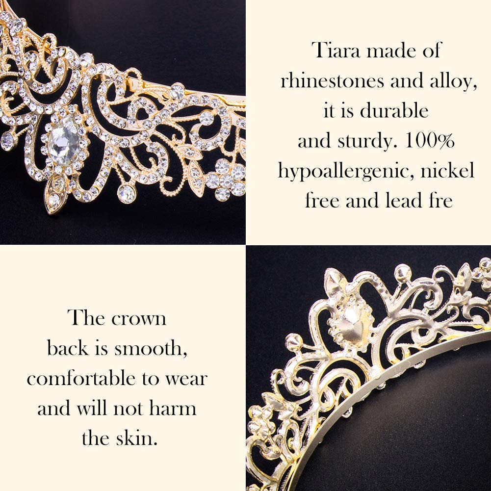 COCIDE Tiara Crystal Crown - Princess Rhinestone Headband with Combs for Brides, Weddings, Prom & Birthday Parties | Elegant Hair Accessories & Jewelry for Women & Girls (Gold) | Perfect for Bridal Showers, Pageants & Special Occasions