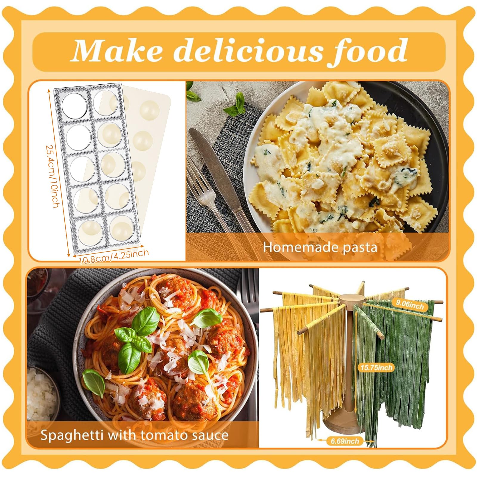 13-Piece Pasta Maker Kit with 5 Ravioli Stamps, Roller Wheel, Drying Rack, Wooden Rolling Pin & 5 Stainless Steel Dumpling Molds - Perfect for Homemade Pasta, Ravioli, Dumplings & Italian Cooking