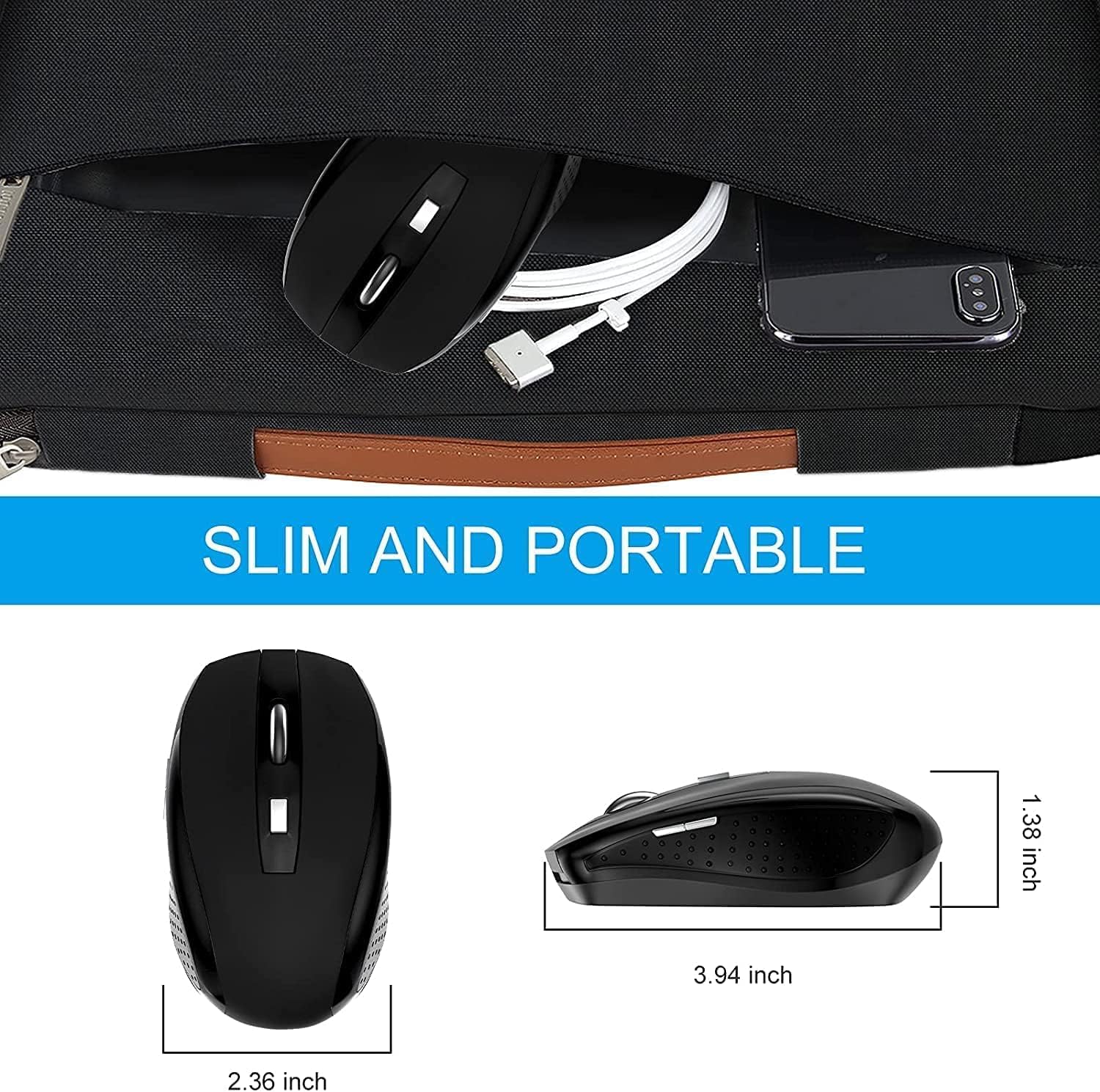 Wireless Mouse 2.4Ghz with Nano Receiver - 6 Buttons Ergonomic Computer Mouse for Laptop, PC, Chromebook, Notebook - 1200 DPI Precision for Office Work, Gaming & Home Use (Black)