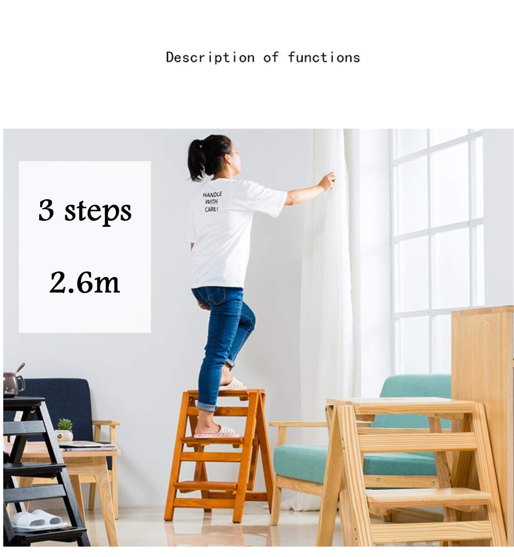 Foldable Wooden Step Stool with 3 Steps - 150kg Weight Capacity, Multi-Functional Ladder for Home, Library, Kitchen, and Office Use - Compact & Space-Saving Design